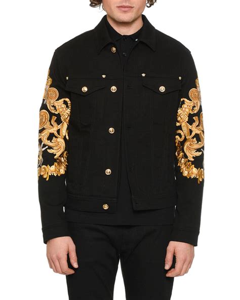 versace black denim jacket|versace jacket man.